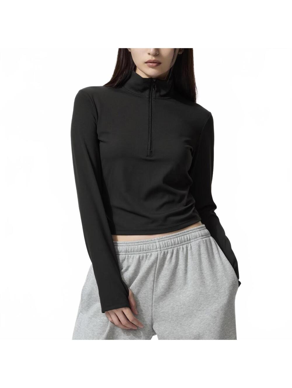 Uniqlo AIRism Soft Half-Zip T-Shirt NWT Black XXS